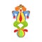 Colorful Friendly Clown Balancing On Ball In Classic Outfit