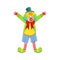 Colorful Friendly Clown With Multicolor Wig In Classic Outfit