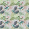 Colorful frog and leaf in forest seamless pattern.