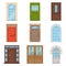 Colorful front doors. Collection of vIntage and modern doors to houses and buildings vector illustrations