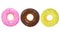 Colorful frosted donuts. Top view. 3D Illustration.