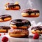 Colorful, frosted glazed donuts with fancy decoration