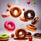 Colorful, frosted glazed donuts with fancy decoration