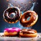 Colorful, frosted glazed donuts with fancy decoration