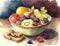 A colorful fruit bowl filled with healthy snacks reinforcing the importance of a balanced diet. AI generation