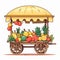 Colorful Fruit Cart: Vintage Poster Style Cartoon Illustration