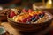 Colorful Fruit and Granola Bowl in a Wooden Bowl