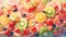 colorful fruit salad with an assortment of sliced fruits manga cartoon style by AI generated