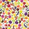 Colorful fruits in seamless pattern, vector illustration. Wrapping paper design, healthy food product packaging. Fresh
