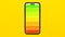 Colorful full battery line icon on screen of smartphone on yellow background.