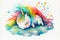 Colorful fun baby unicorn animal watercolor