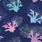 Colorful fun coral seamless pattern, happy neon underwater sea life with shells, corals, starfish and snails - great for summer