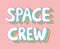 Colorful funky rainbow Space Crew lettering,pink background
