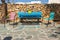 Colorful furniture in the local restaurant, Folegandros Island, Greece