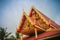 Colorful gable of the public Buddhist church in the rural area o