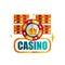 Colorful gambling emblem. Original logo design for royal casino with playing chips. Icon with gradient colors. Vector