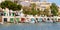 Colorful garages for boats in the harbor at Portocolom. Mallorca, Spain