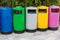 Colorful garbage cans for different kind of garbage