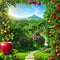 Colorful garden paradise with apples and bible - Ai generated