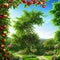 Colorful garden paradise with apples and bible - Ai generated