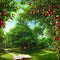 Colorful garden paradise with apples and bible - Ai generated