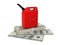 Colorful gasoline jerrycan and pack of euro