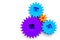 Colorful gears for ideal team work technology white table background top view mock-up