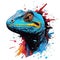 Colorful Gecko Head in Dark Bronze and Azure Neonpunk Style for Lith Printing.