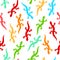 Colorful gecko lizards silhouettes seamless pattern on white, vector