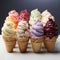 Colorful Gelato Mini Ice Cream Cones On White Background