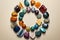 colorful gemstones collection arranged in a circle
