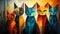 Colorful geometric cats. AI generation
