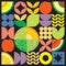 Colorful geometric fruit illustration artwork poster. Scandinavian style flat abstract vector pattern design. Cantaloupe melon.