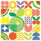 Colorful geometric fruit illustration artwork poster. Scandinavian style flat abstract vector pattern design. Green melon.