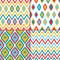 Colorful geometric ikat asian traditional fabric seamless patterns set of four, vector