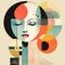 Colorful Geometric Portrait: Vintage Poster Design With Serene Geisha Portraiture