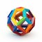 Colorful Geometric Sphere: Bold Modular Sculpture On White Background