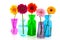 Colorful Gerber in glass vases