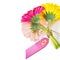 Colorful gerbera flowers with gift tag