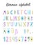 Colorful German alphabet in scandinavian style on white background. Cute letters for your design.