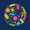 Colorful germs and bacteria icons set isolated on blue