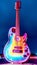 Colorful Gigantic guitar emerges from Vegas lights generative AI