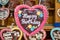 Colorful gingerbread sweetheart bearing the inscription Happy birthday