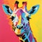 Colorful Giraffe Painting On Vibrant Background - Banksy Style Artwork