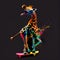 Colorful giraffe on skateboard. AI generative