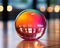 a colorful glass ball sitting on a table