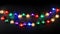 Colorful glass bulbs. Vibrant string of multi-colored light garland on dark background