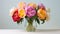 Colorful Glass Vase With Peonies: A Vibrant Symmetrical Arrangement
