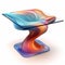 Colorful Glass Wave Dining Table: Algorithmic Art On White Background