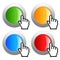 Colorful glass web buttons, click here cursors symbols